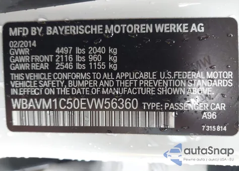 2014 BMW X1 Sdrive28I from USA, damaged, VIN WBAVM1C50EVW56360